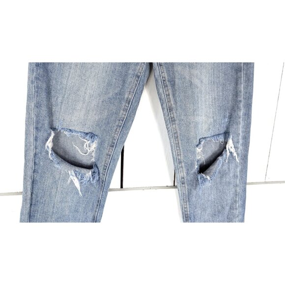 90s distressed/destroyed blue high rise mom jeans - Picture 4 of 6